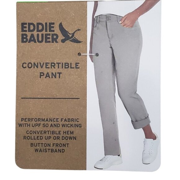 Eddie Bauer Convertible Pant Snap Roll Hem Hiking Outdoor Gray Womens 10 NEW - Picture 2 of 11